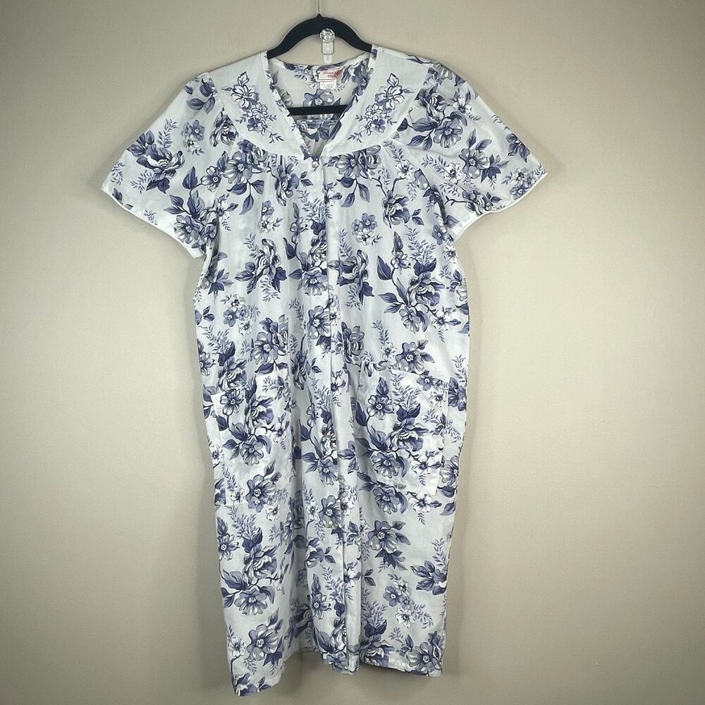 Vintage Rosa's Closet Floral‎ Kaftan Dress Medium Grannycore Snap MuuMuu Lounge
